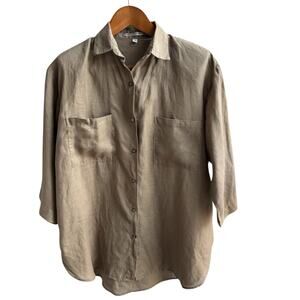 T AND N MIAMI Top Womens S Khaki 100% Baird Irish Handkerchief Linen Tunic VTG